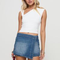 Caruso Denim Wrap Skort Mid Blue Wash