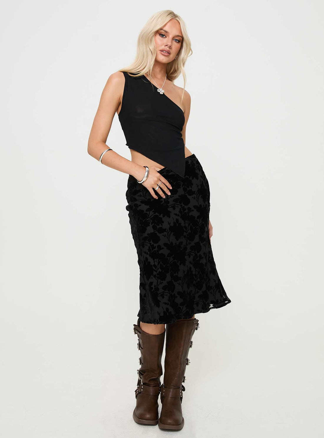 Devore Midi Skirt Black