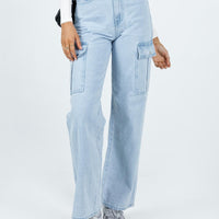 Pimaga Wide Leg Cargo Jeans Light Wash Denim