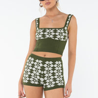 Elewa Geo Knit Shorts Sage / White