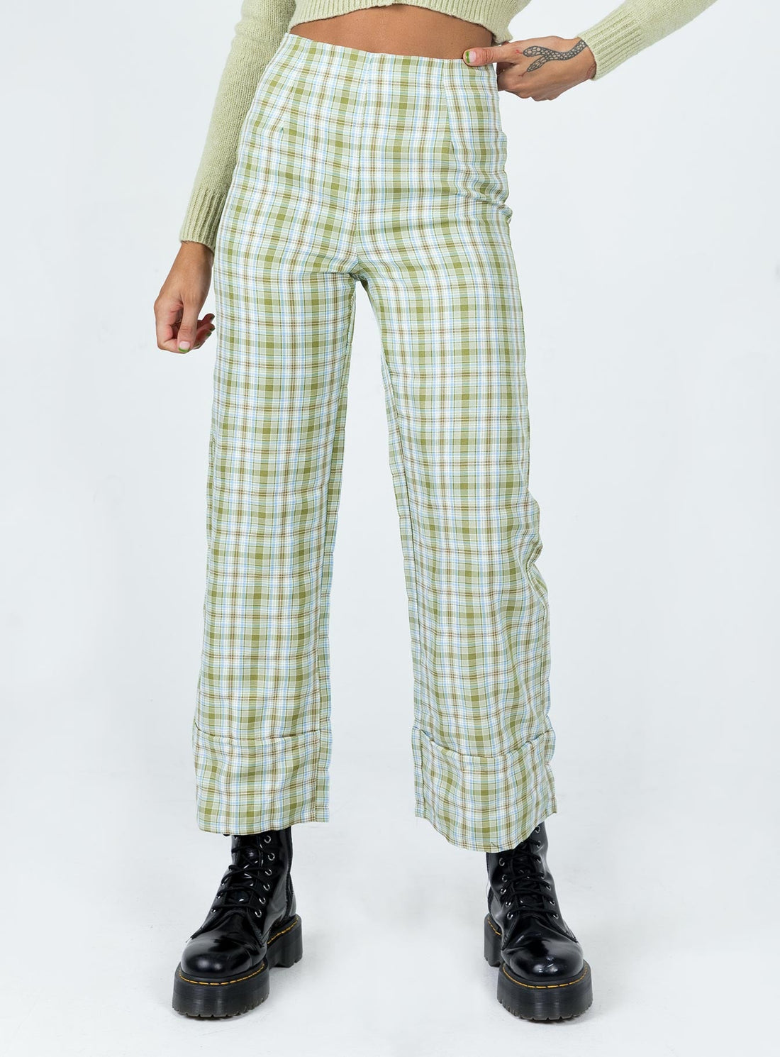 Euros Pants Light Green Check