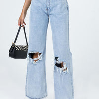 Maple Flare Jeans Knee Rips Light Wash Denim