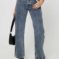 Brunell Asymmetrical Waistband Jeans Mid Wash