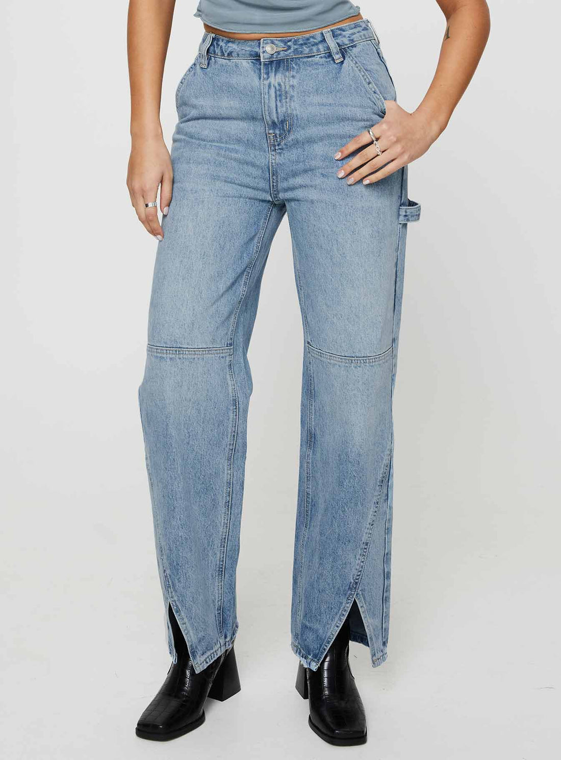 Rihanna Split Hem Jeans Mid Blue