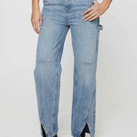 Rihanna Split Hem Jeans Mid Blue