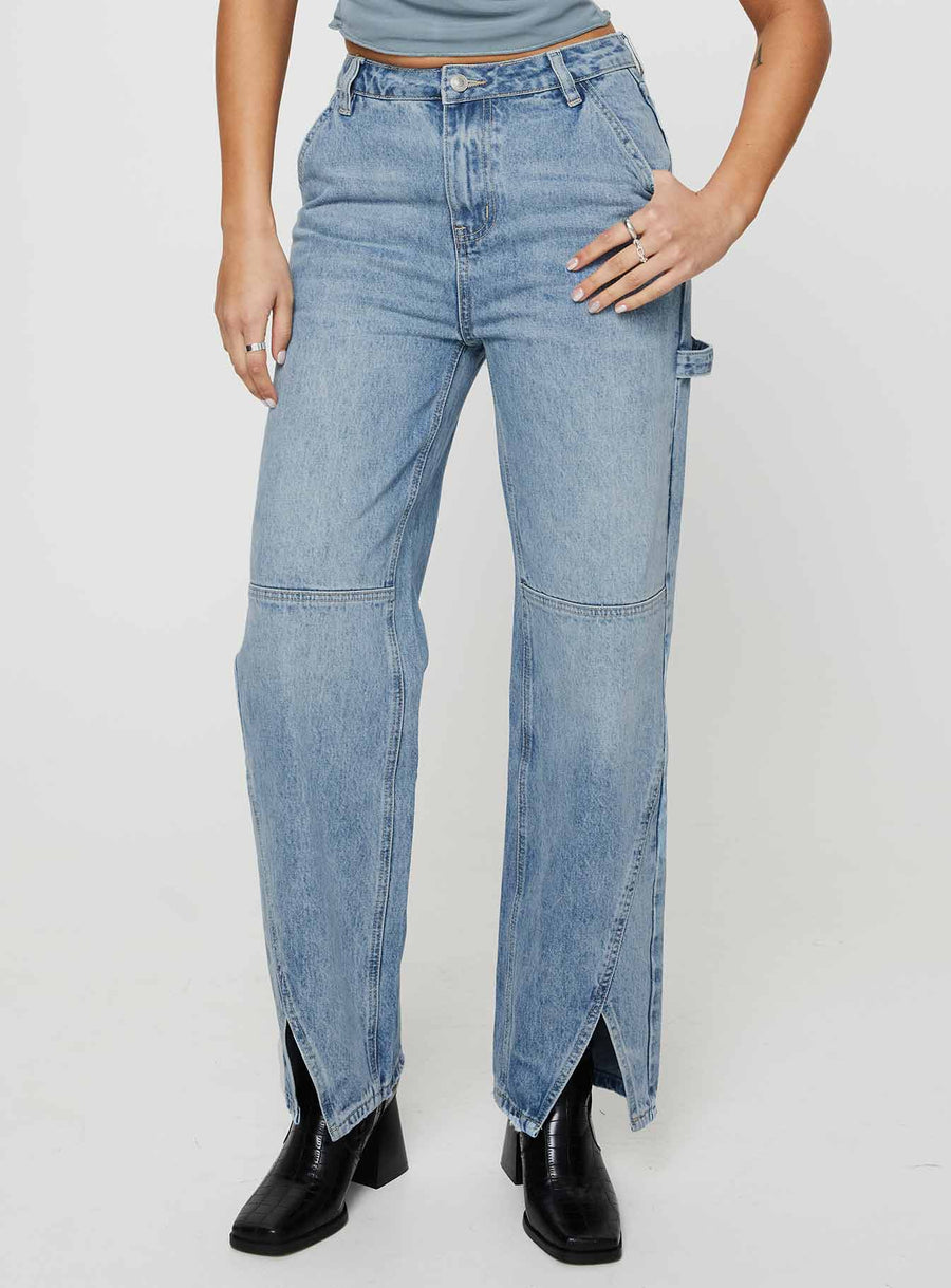 Rihanna Split Hem Jeans Mid Blue