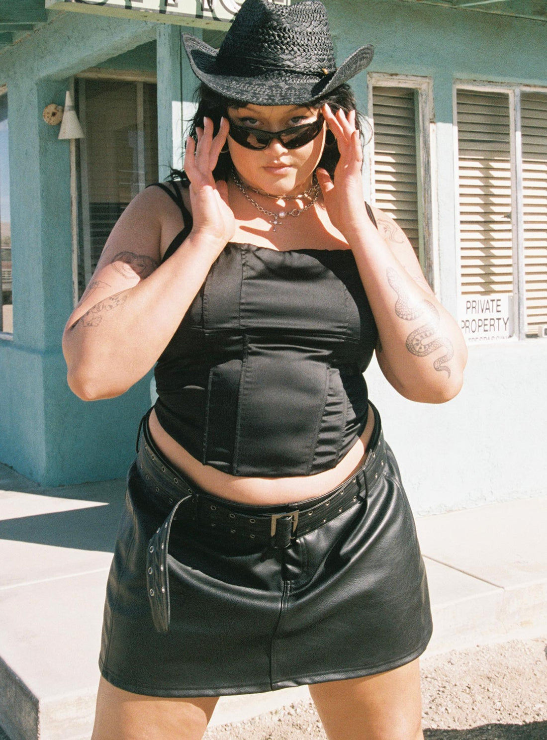 Torridon Eyelet Belt Faux Leather Mini Skirt Black Curve