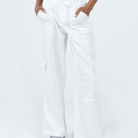 Luna Mid Rise Cargo Pants White Pinstripe