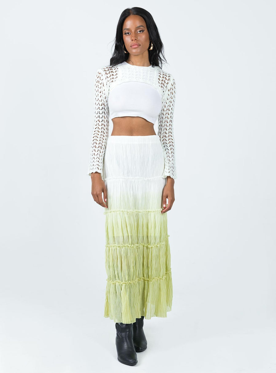 Sun Down Mid Rise Maxi Skirt Green Ombre