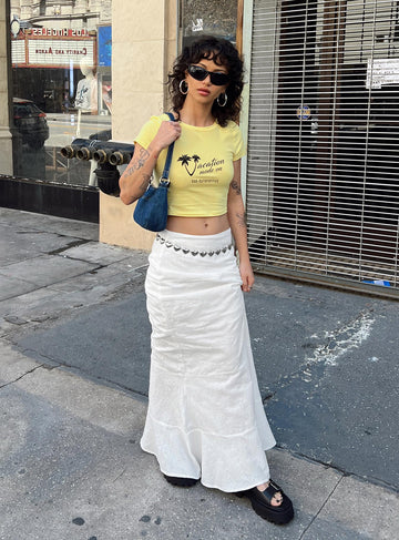 Raven Mid Rise Maxi Skirt White