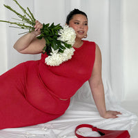 Hugs & Kisses Knit Maxi Skirt Red Curve