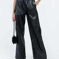 Lista Faux Leather Elastic Pocket Pants Black