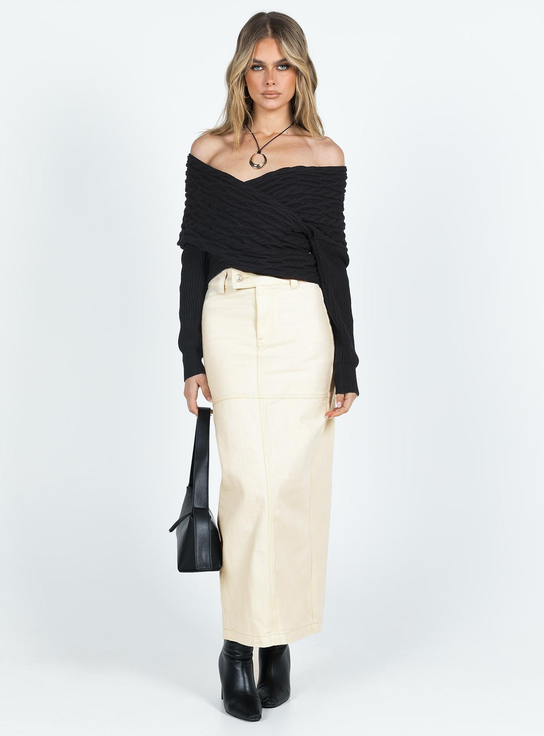 Markanna Denim Midi Skirt Cream