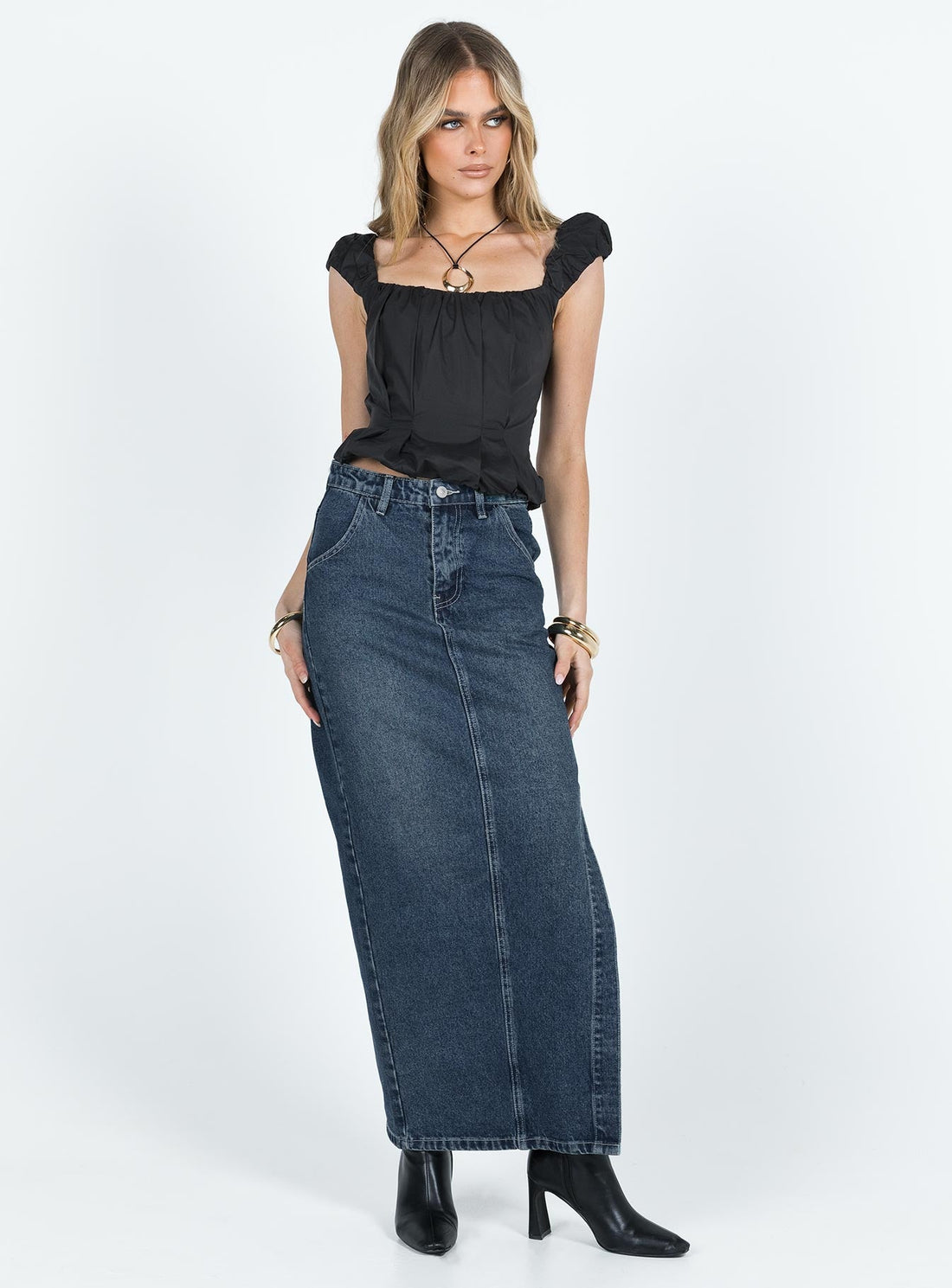 Orillia Denim Midi Skirt Dark Wash