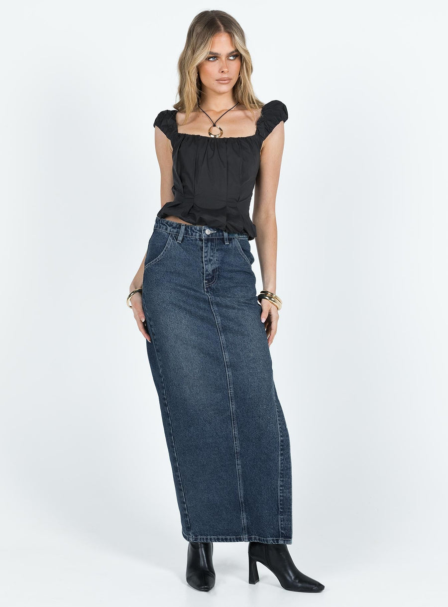 Orillia Denim Midi Skirt Dark Wash