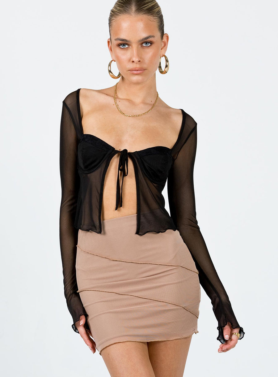 Oscar Mesh Mini Skirt Beige