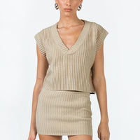 Saddle Knit Mini Skirt Beige