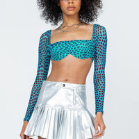 Cyan PU Mini Skirt Grey