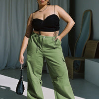 Snatched Mid Rise Cargo Pants Green Curve