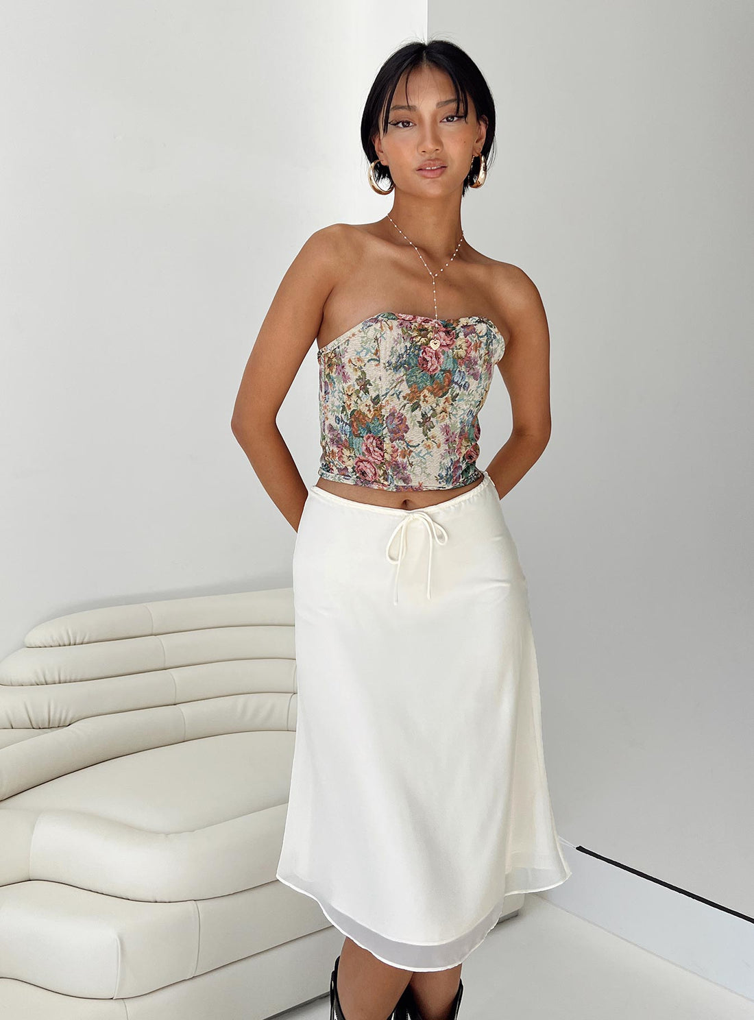 Delvie Midi Skirt Ivory