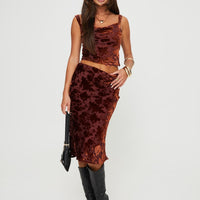 Devore Midi Skirt Burgundy