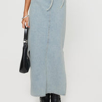 Brandee Tie Front Denim Maxi Skirt Light Wash