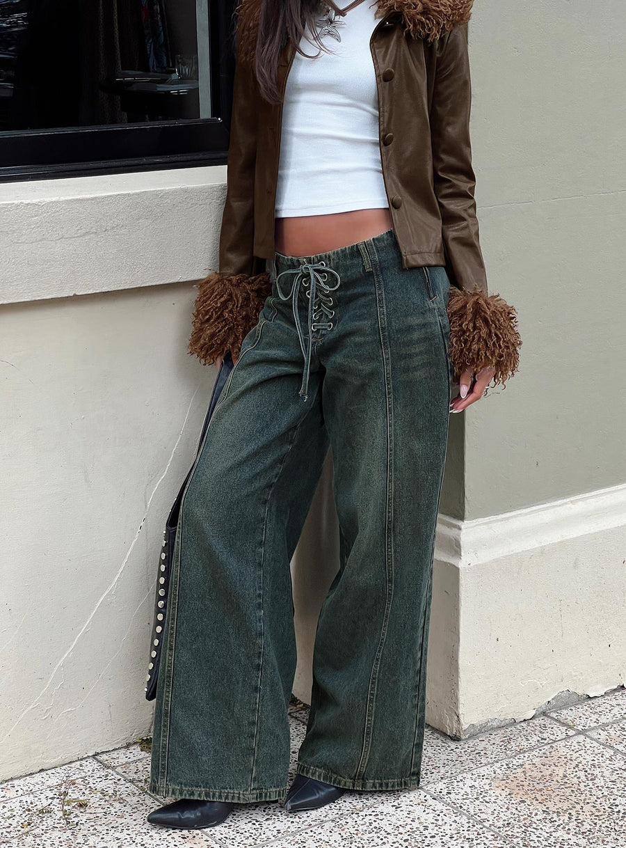 San Mateo Low Rise Wide Leg Tie Up Jeans Vintage Wash
