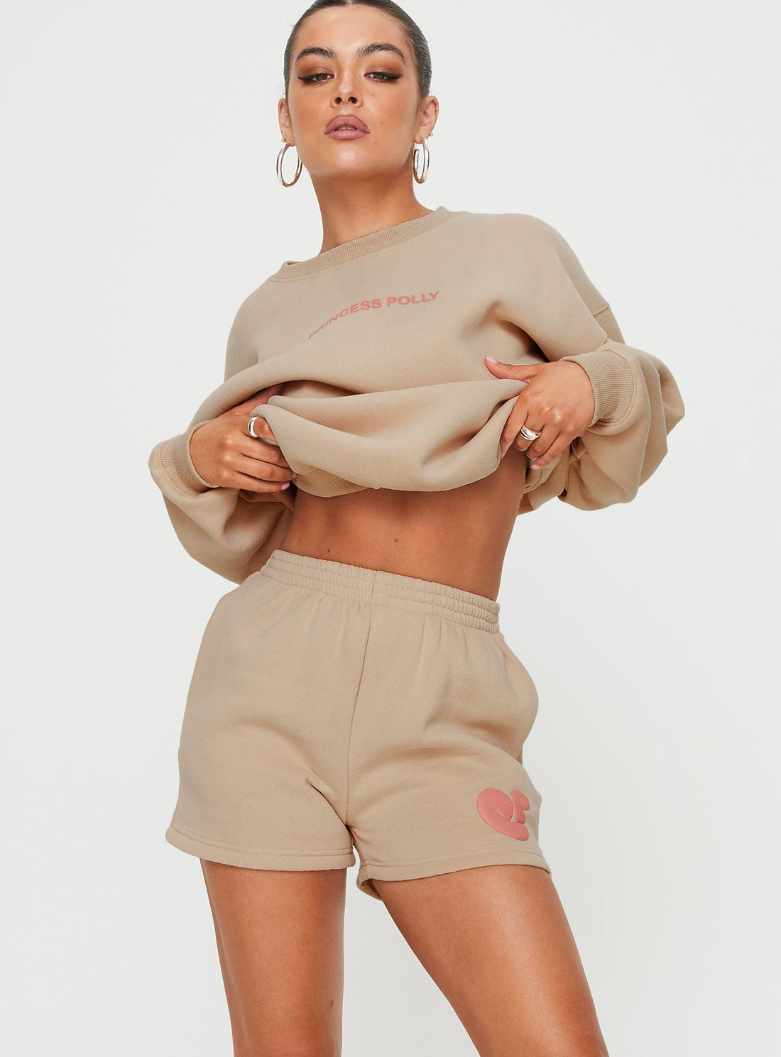 Princess Polly Sweat Short Bubble Text Sand/ Pink