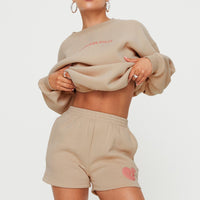 Princess Polly Sweat Short Bubble Text Sand/ Pink