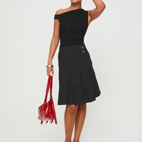 Dereveko Pleated Midi Skirt Black Pinstripe