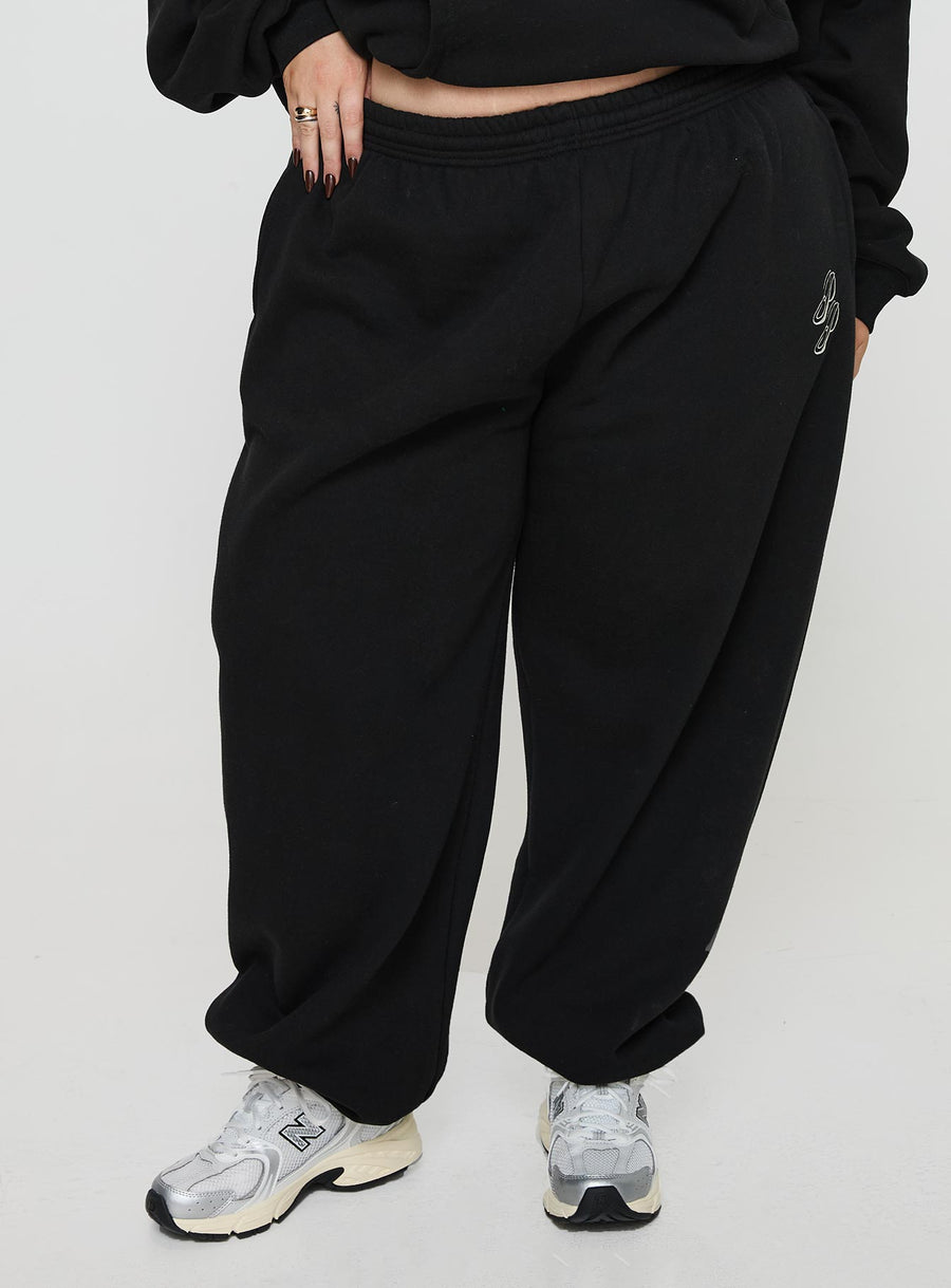 Princess Polly Track Pants Script Black / Ivory Curve