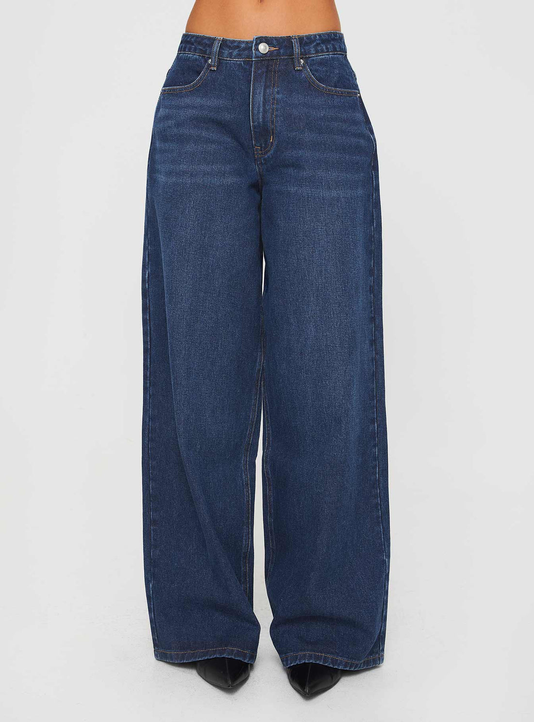 Naylor Mid Rise Wide Leg Jeans Mid Blue Denim