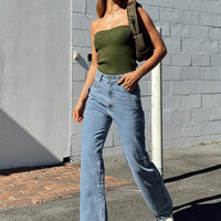 Morala Wide Leg Cargo Jeans Mid Wash Denim