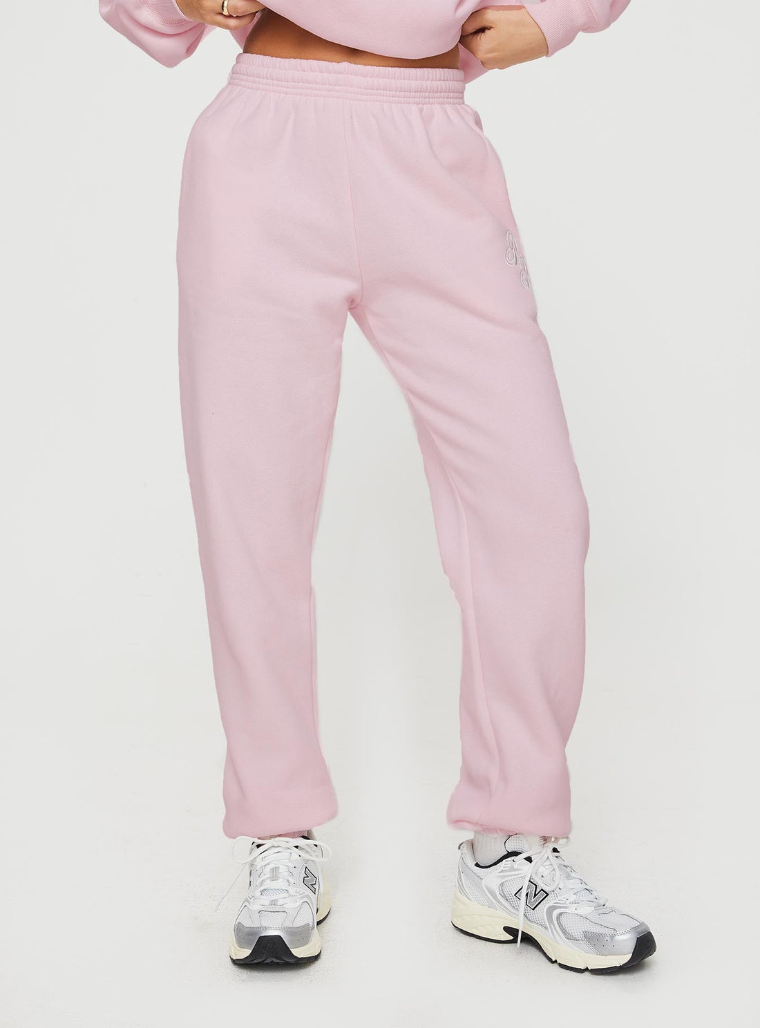 Princess Polly Track Pants Script Baby Pink / Grey