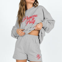Princess Polly Track Shorts Cursive Text Grey Marle / Red