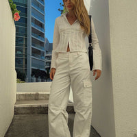 Fallout Mid Rise Cargo Pants White