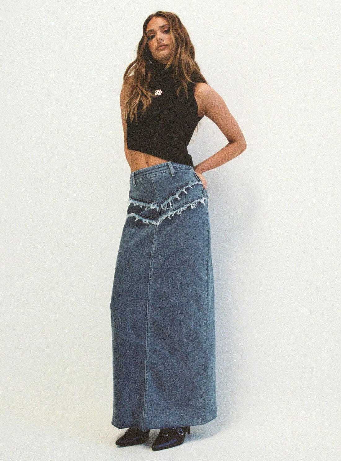 Lune Denim Maxi Skirt Blue
