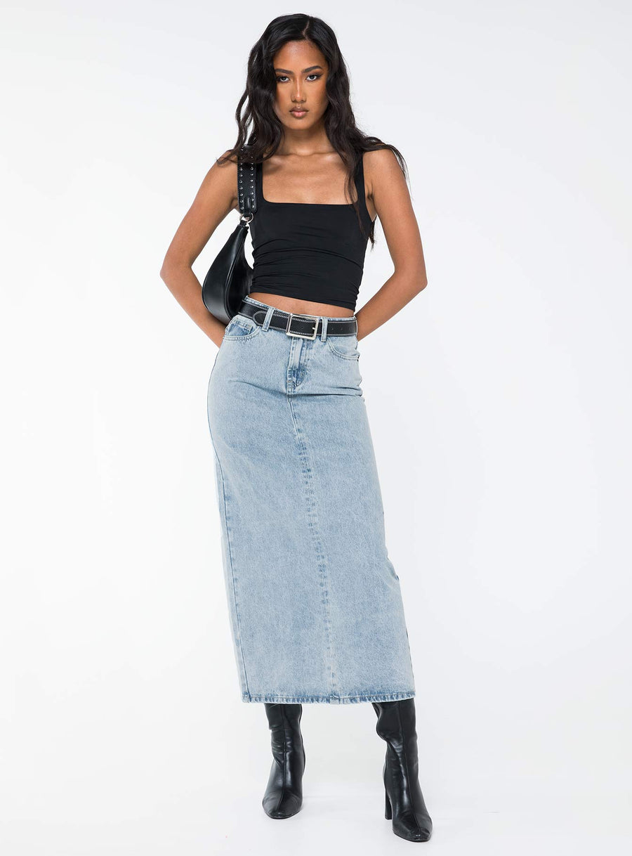 Whessler Split Back Denim Midi Skirt Angel Blue