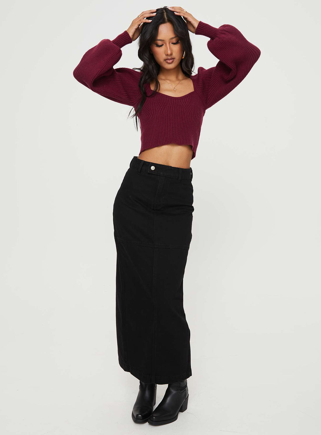 Markanna Denim Midi Skirt Black
