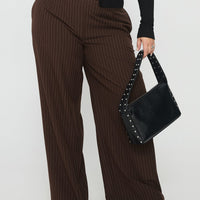 Khane Low Rise Wide Leg Pant Brown Pinstripe Curve