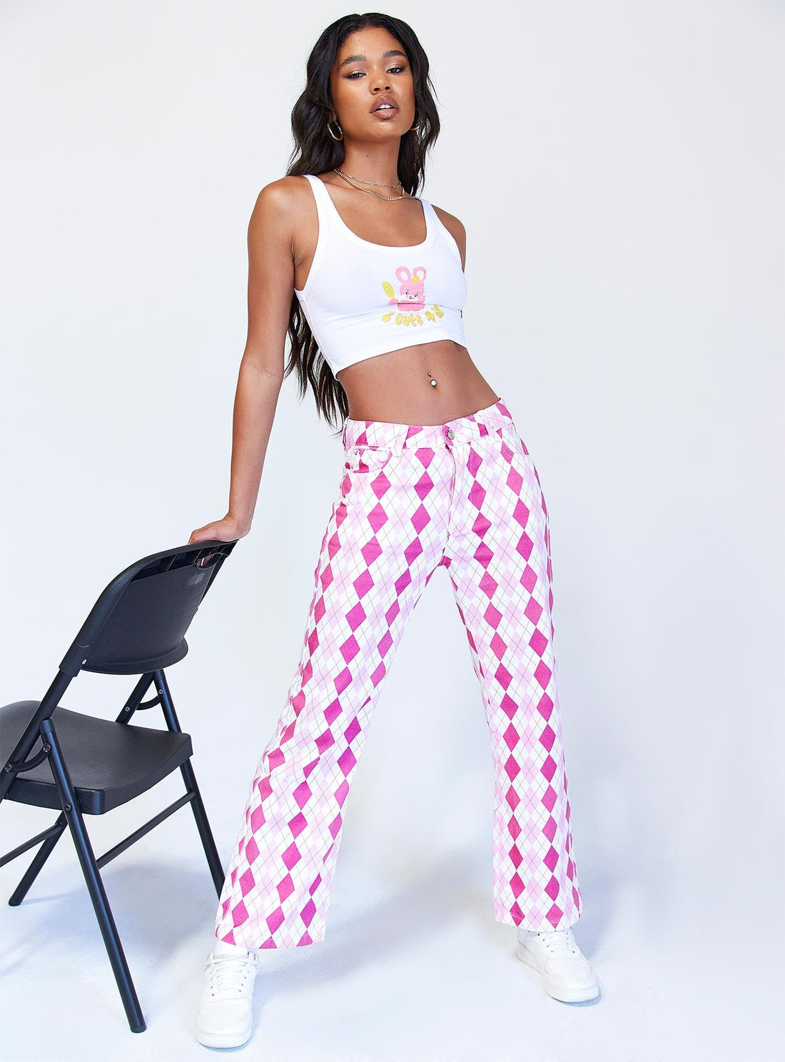 Zoey Argyle Straight Leg Pant Pink