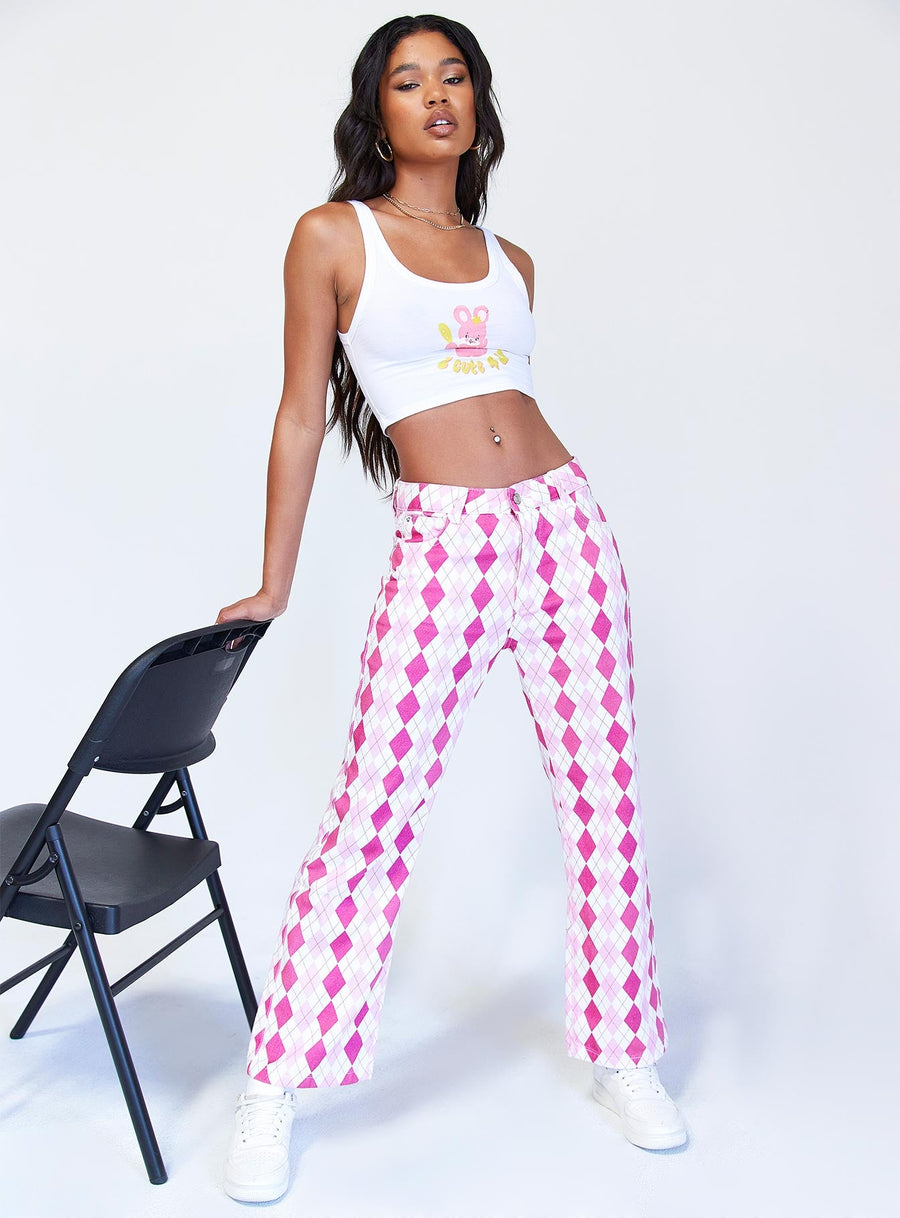 Zoey Argyle Straight Leg Pant Pink