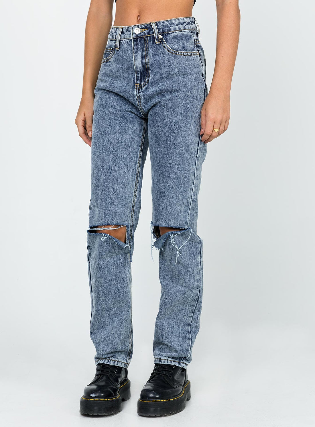 Intentions Straight Leg Knee Rip Denim Jean Eco