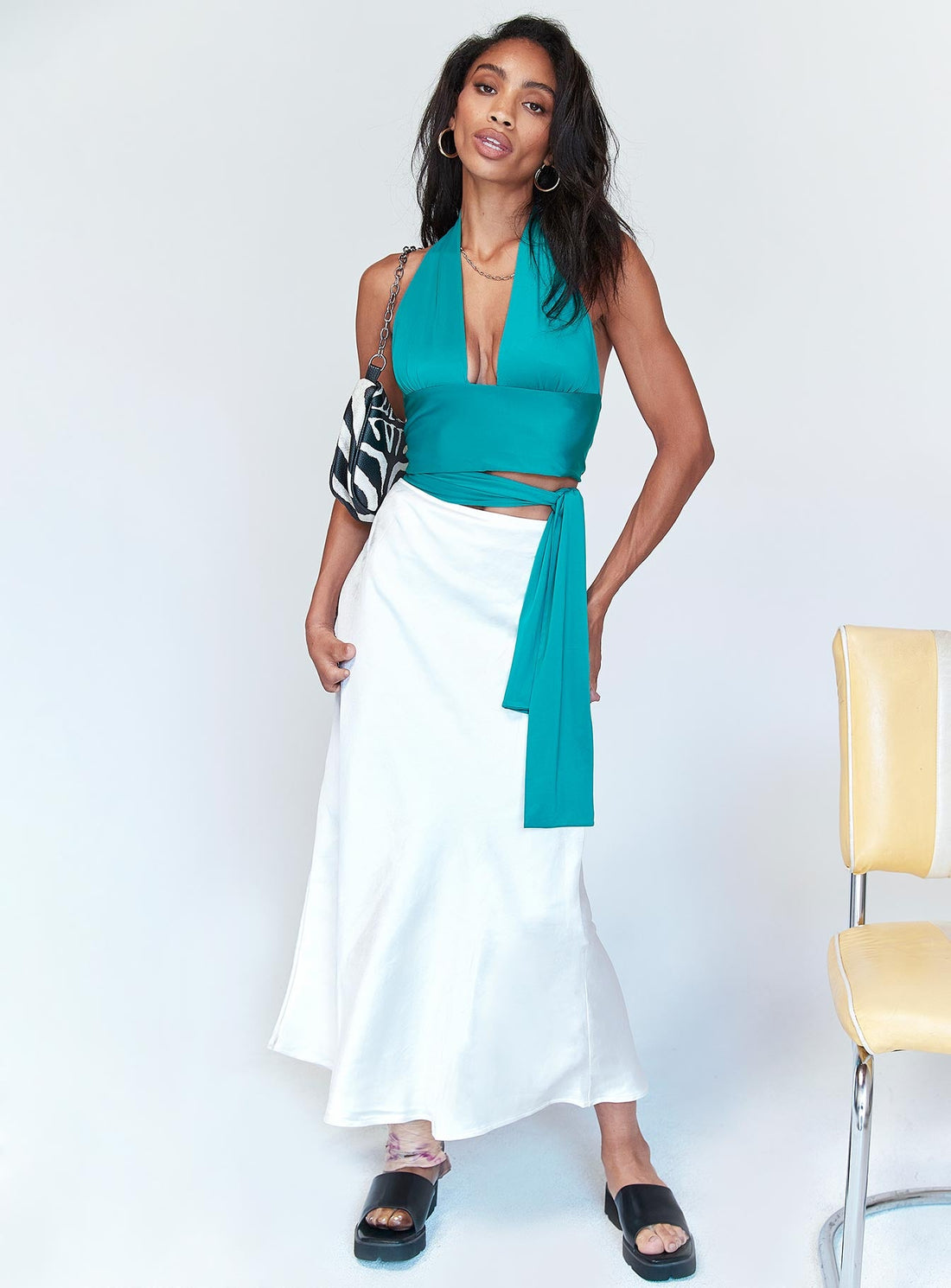 Tyra Satin Midi Skirt White