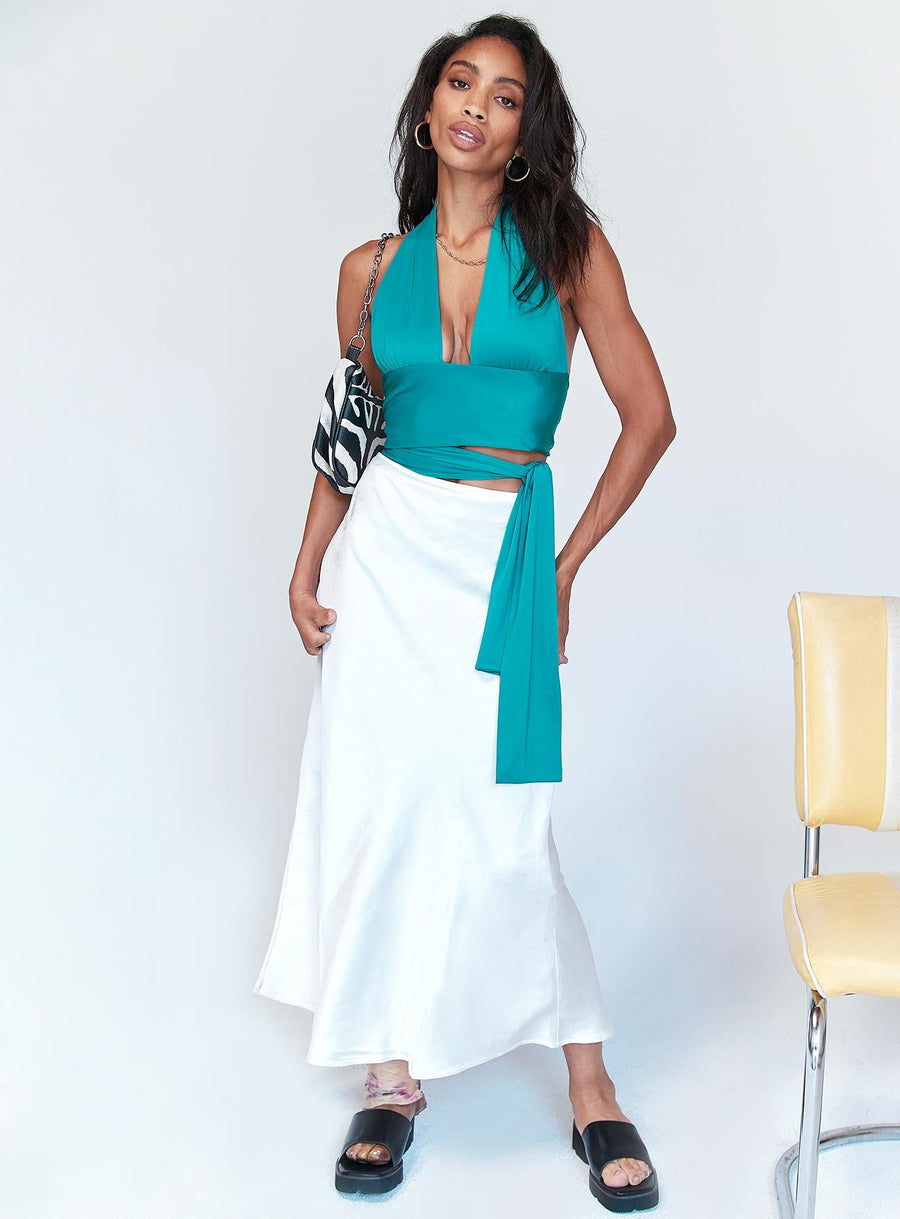 Tyra Satin Midi Skirt White