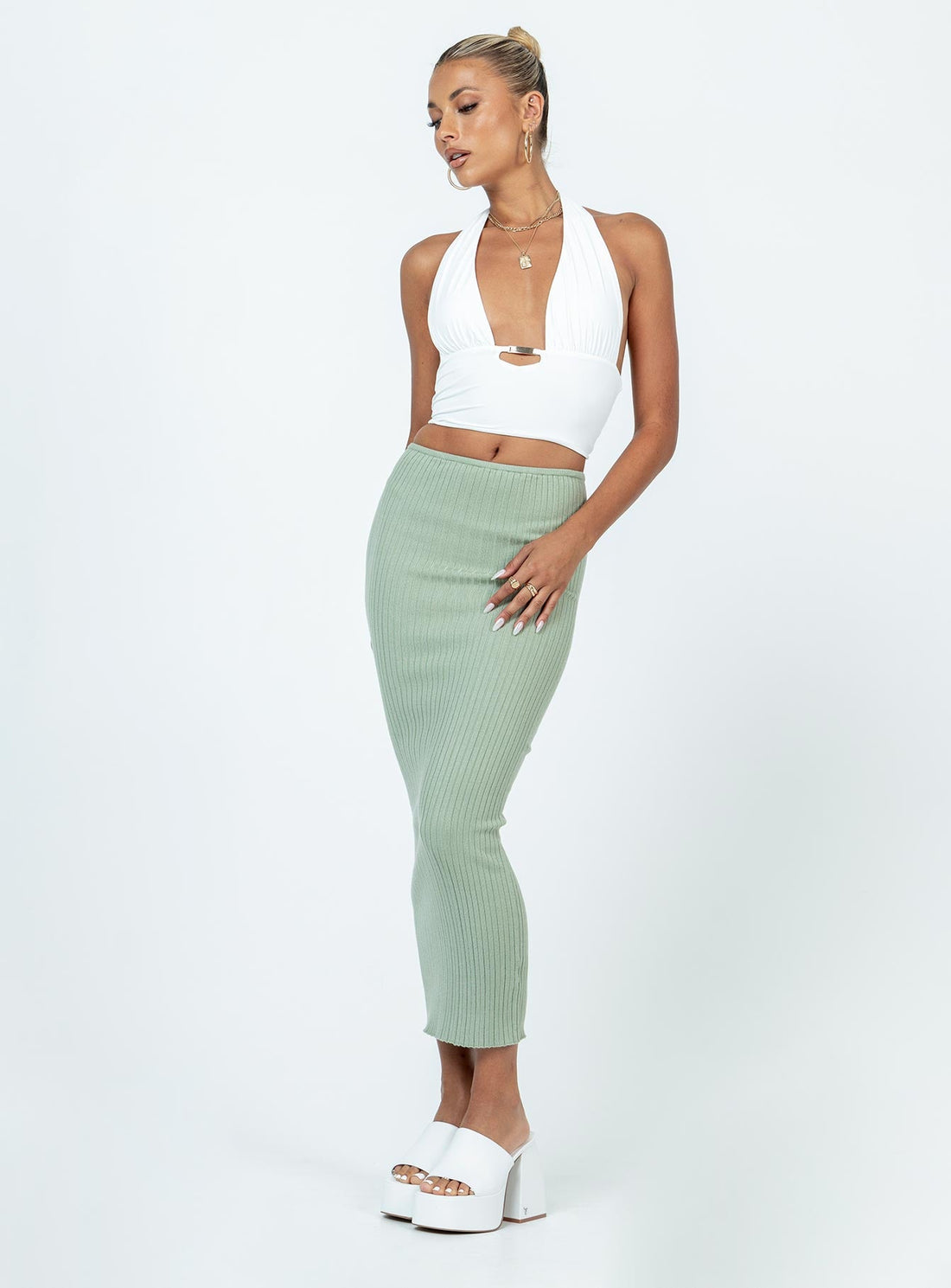 Rosella Midi Skirt Khaki