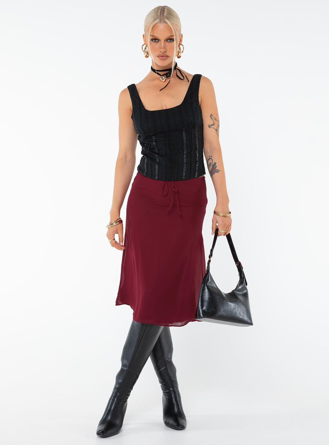 Delvie Midi Skirt Burgundy