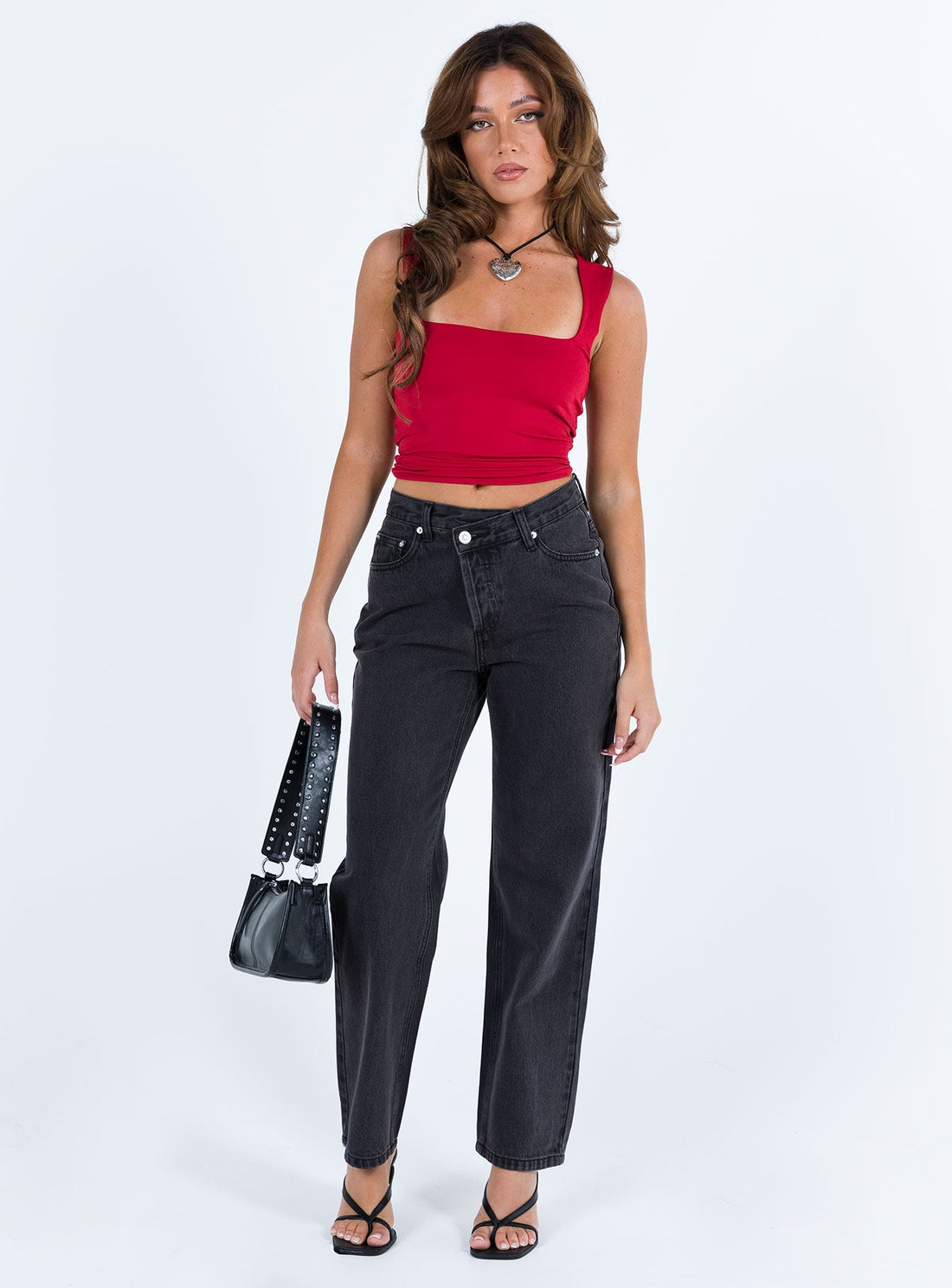 Holly Asymmetric Straight Leg Jean Black Denim Petite