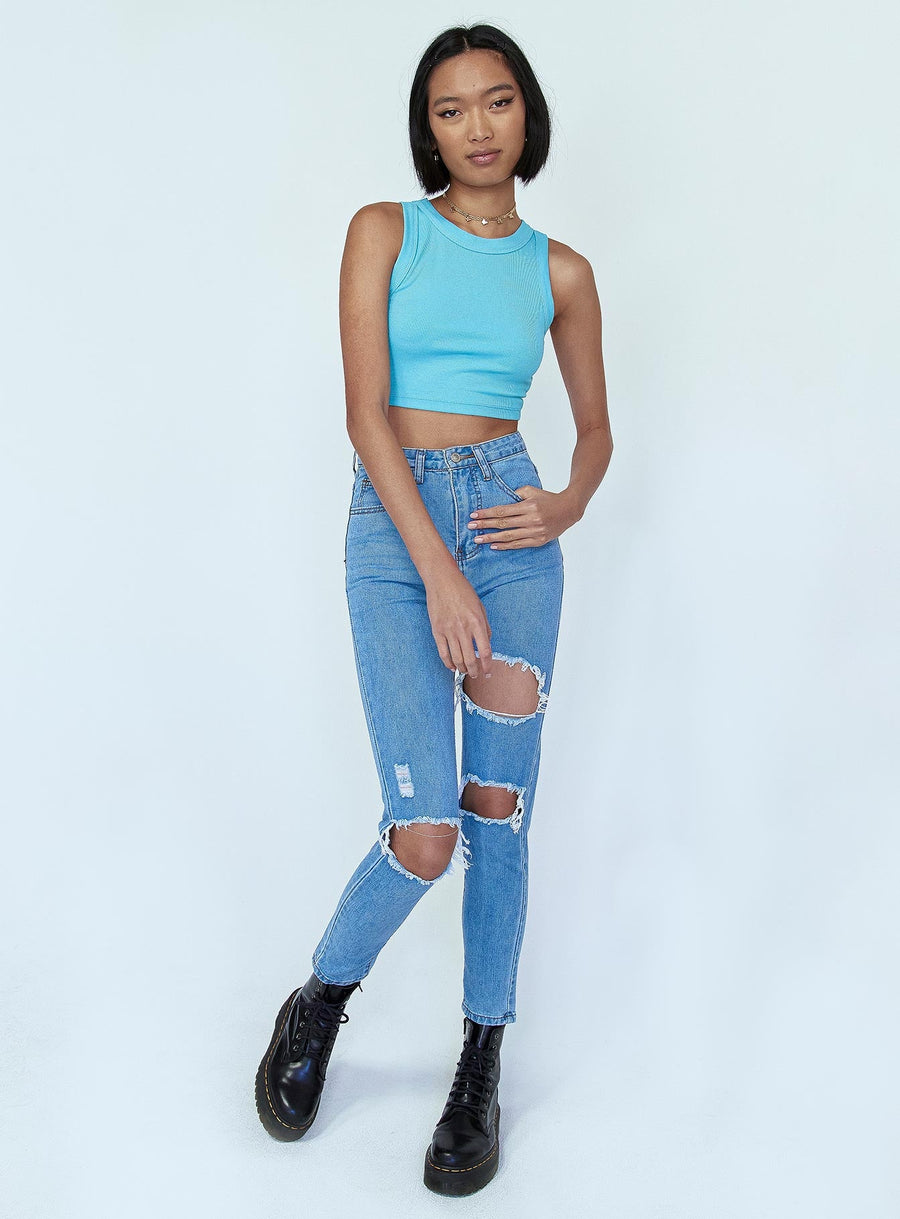 Lilla Distressed Straight Leg Denim Jeans