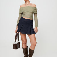 Sawan Pleated Denim Mini Skirt Dark Wash